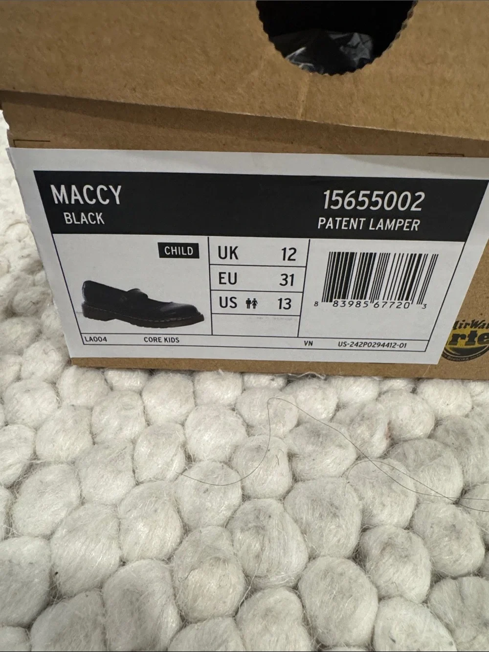 Dr. Martens Black Patent Mary Jane Kids Shoes with Yellow Stitching